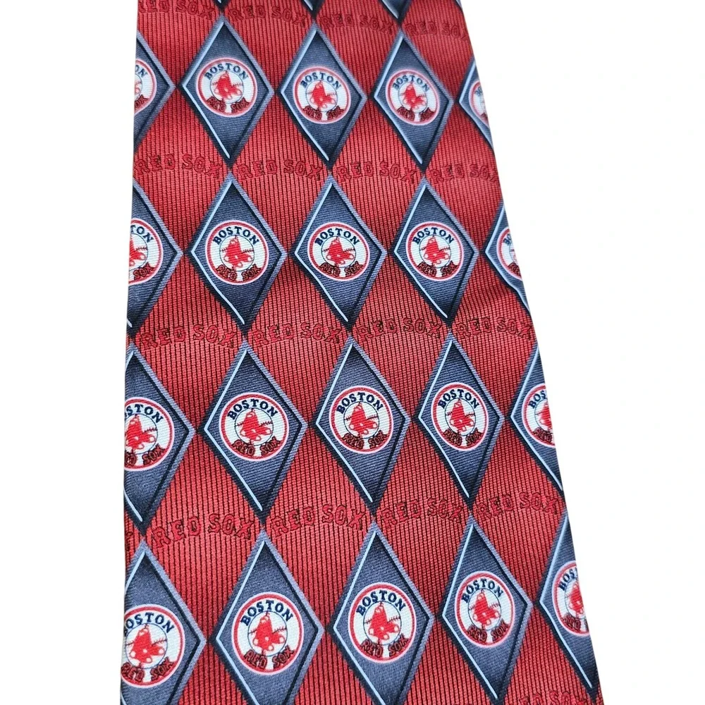 MLB Boston Red Sox Mens Silk Tie BoSox Red Grey Diamond Logo Necktie Fenway Park